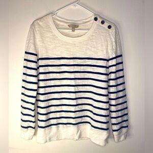 Banana Republic White and Blue Striped Long Sleeve Shirt Size Medium Coastal